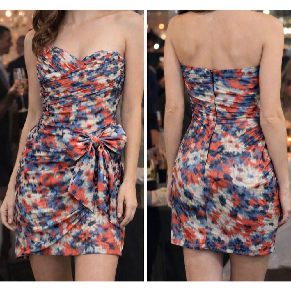 Strapless Floral Party Dress with Bow Sash | XSmall | New No Tags